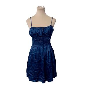 Rays for Days Women Blue Satin Smocked Mini Dress Size S Boho Chic Night Out